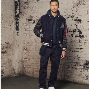 new  MA--1 APLHA WOOL men's BLACK VARSITY JACKET Sz  XL